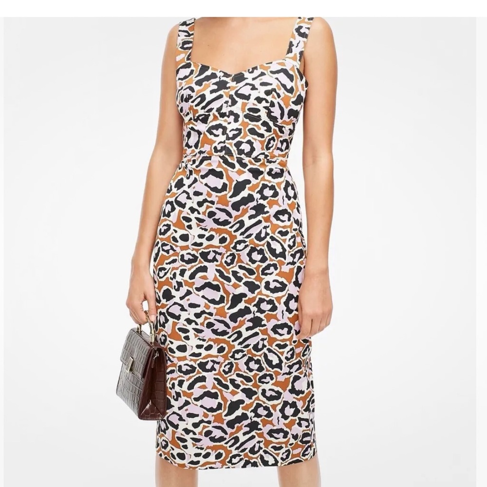 J crew cheetah Print sheath contrast stitch stretch sleeveless Dress, 6, new